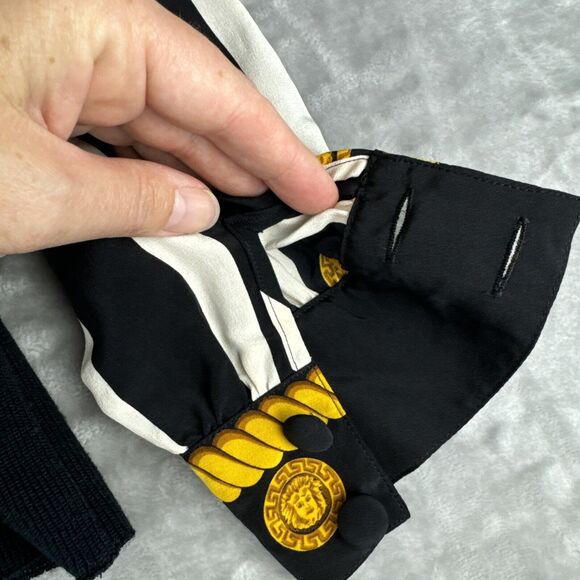 Vtg Francesca of Damon Silk Blouse Women's 4 White Black Stripe Coin Rope (0952) - Picture 7 of 11